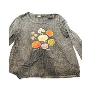 Cato Gray Long Sleeve Tee with Pumpkin Print